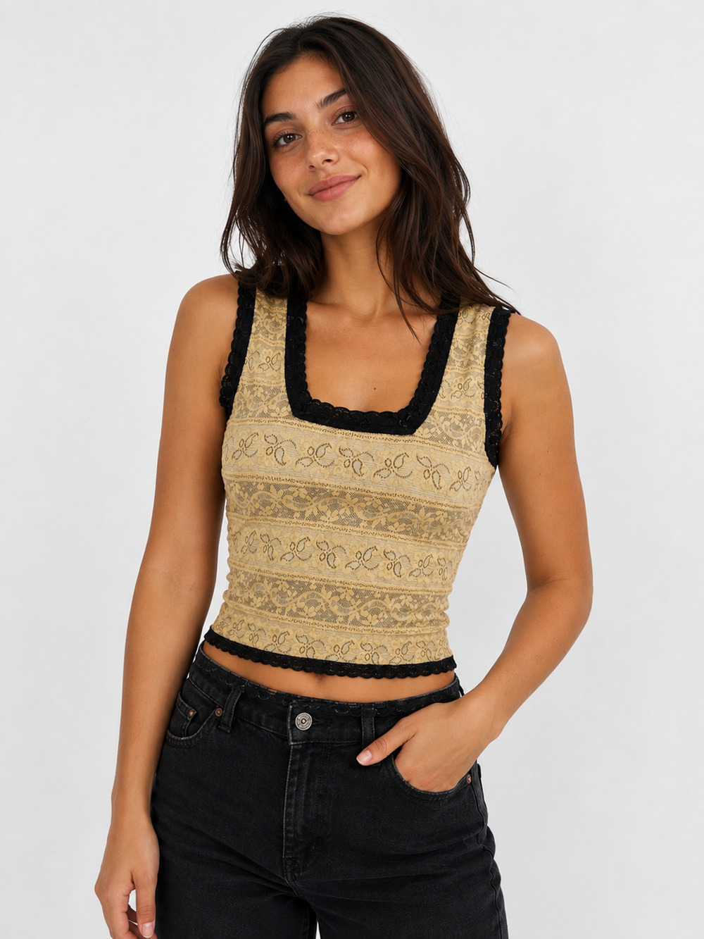 Y2K Nicole Miller Lace Tank Top Womens Sz S Romantic Boho Babydoll Cottagecore